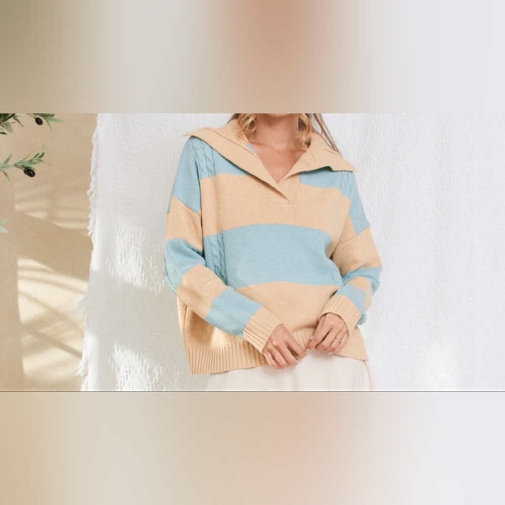 #133 🛑M  BOHO CHIC SPREAD COLLAR NECK  SWEATER TOP - Picture 7 of 12